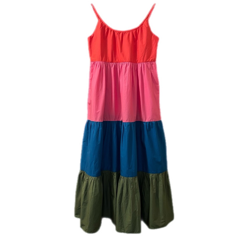 Boden Trapeze Cotton Maxi Dress Rainbow Tiered Colorblock Boho Sundress US 8 - Picture 2 of 11